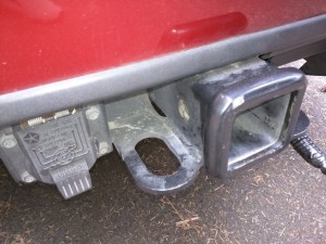 Jeep receiver - note that the safety chain plate is nearly flush with the rear lip of the receiver tube