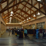 Main Lobby of the Fairbanks depot. Enter from the parking lot on the left, exit to the trains on the right. Ticket counters along the right wall. Model railroad display behind me.