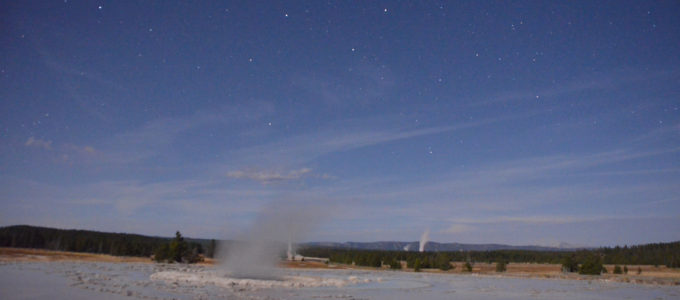 Great Fountain Geyser under the moon. Long exposure.