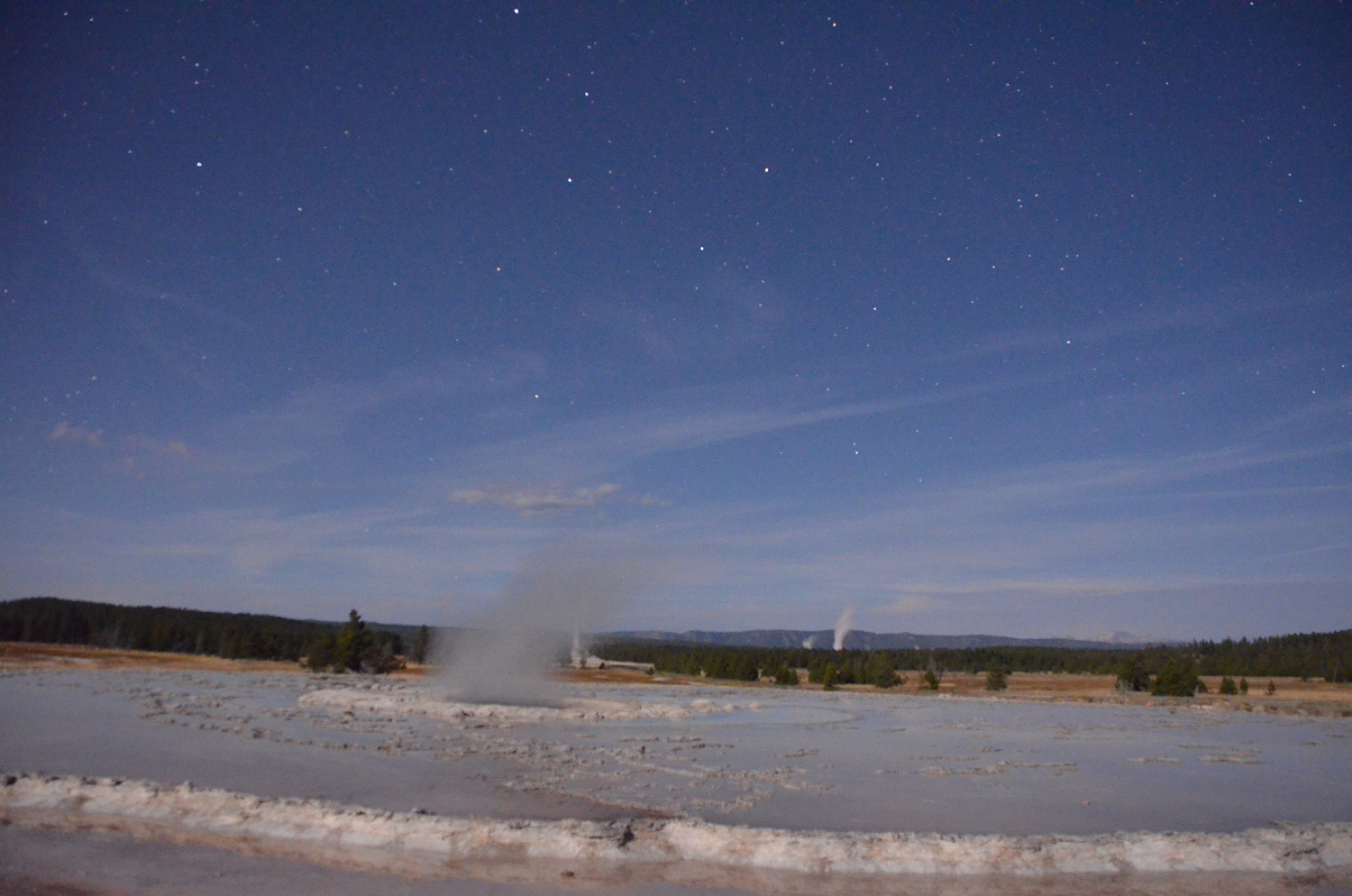 Great Fountain Geyser under the moon. Long exposure.